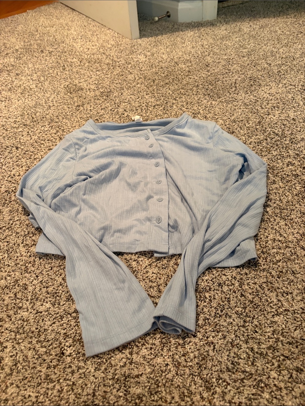 Auden Light Blue Ribbed Button-Front Long Sleeve Crop Top